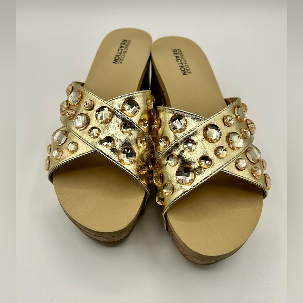 Kenneth Cole Gold Platform Jeweled Sandals